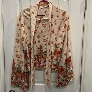 SHEIN tie back bell sleeve crop blouse